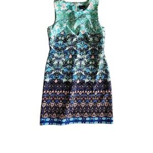 Just Taylor  8P Petite Morris Print Aqua Navy Floral Sleeveless Sheath‎ Dress